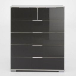 Commode ENSSE 6 tiroirs blanc verre gris