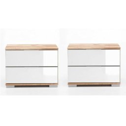 Paire de chevet ENSSE chêne poutre et verre blanc 2 tiroirs