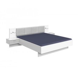 Lit chevets, étagère et éclairage VIRONI 160 x 200 cm chêne et béton