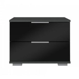 Chevet ENSSE graphite et verre noir 2 tiroirs