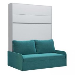 Armoire lit escamotable BERMUDES SOFA blanc bandeau canapé bleu 160*200 cm