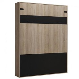 Lit escamotable style industriel KEY chêne bandeaux et ferrures noir mat 160 x 200 cm