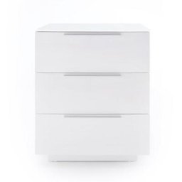 Chevet NOVO laqué blanc brillant plateau verre blanc 3 tiroirs