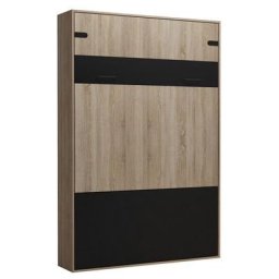 Lit escamotable style industriel KEY chêne bandeaux et ferrures noir mat 140 x 200 cm