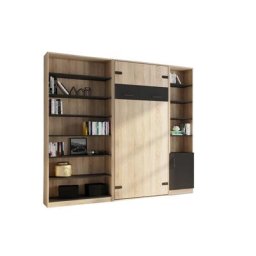 Composition lit escamotable style industriel KEY bi-ton chêne noir mat 90*200 cm L : 255 cm