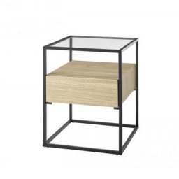 Bout de canapé design EDMONTON 1 tiroir décor chêne piètement acier époxy