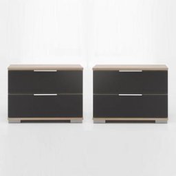 Paire de chevet ENSSE chêne et verre gris 2 tiroirs