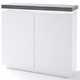 Commode ATLANTIC CITY 2 tiroirs blanc laqué mat avec plateau imitation béton