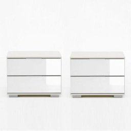 Paire de chevet ENSSE blanc et verre blanc 2 tiroirs