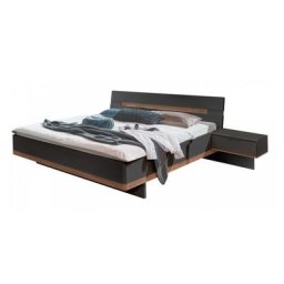 Cadre de lit chevets GIRBO 180 x 200 cm graphite et chêne artisan