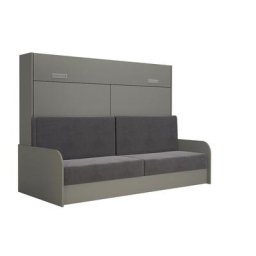 Armoire lit escamotable VERTIGO SOFA accoudoirs bois gris canapé tissu gris 140*200 cm