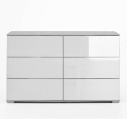 Commode ENSSE 6 tiroirs 130cm blanc et verre blanc