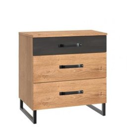 Chevet 3 tiroirs style industriel PORTLAND chêne poutre graphite