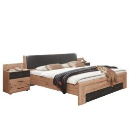 Lit chevets design BURNABY 180 x 200 cm chêne artisan tête cuir synthétique