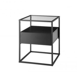 Bout de canapé design EDMONTON 1 tiroir décor noir piètement acier époxy