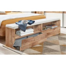 Banc-Coffre de lit VIRONI 2 tiroirs 2 casiers chêne poutre et blanc