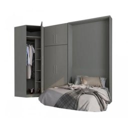 Composition armoire lit escamotable SMART-V2 gris mat Couchage 160 x 200 cm armoire 2 portes + angle