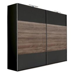 Armoire EVA portes coulissantes largeur 225 cm graphite / chêne châtaigne