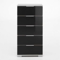 Commode ENSSE 5 tiroirs blanc et verre noir