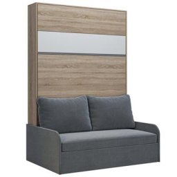 Armoire lit escamotable BERMUDES SOFA chêne bandeau blanc canapé gris 140*200 cm