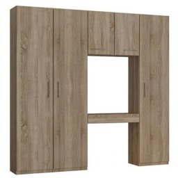 Ensemble de rangement pont table bureau tiroir chêne largeur 250 cm