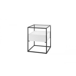 Bout de canapé design EDMONTON 1 tiroir blanc piètement acier époxy