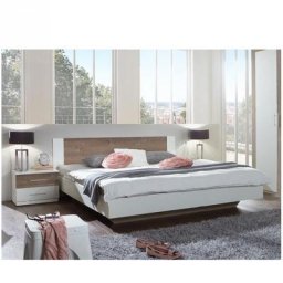 Lit design EVA 140 x 200 cm blanc rechampis chêne châtaigne