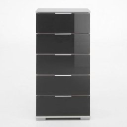 Commode ENSSE 5 tiroirs blanc et verre gris