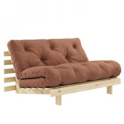 Canapé convertible futon ROOTS pin naturel tissu brun argile couchage 160*200 cm