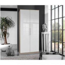 Armoire lingère GABY chêne 2 portes laquées blanc brillant