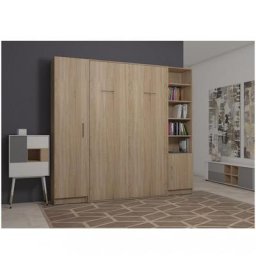 Composition armoire lit escamotable SMART-V2 chêne naturel Couchage 140 x 200 cm