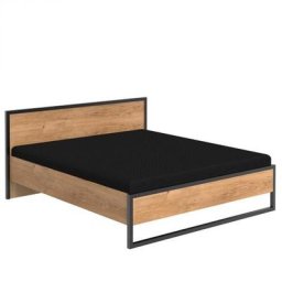 Lit PORTLAND style industriel 160 x 200 cm chêne poutre / métal