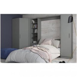 Composition armoire lit escamotable SMART-V2 gris mat Couchage 160 x 200 cm 2 colonnes rangements + angle
