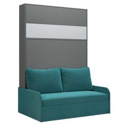 Armoire lit escamotable BERMUDES SOFA gris bandeau blanc canapé bleu 140*200 cm