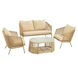 Salon de jardin ELISA en Aluminium et corde beige 4 personnes