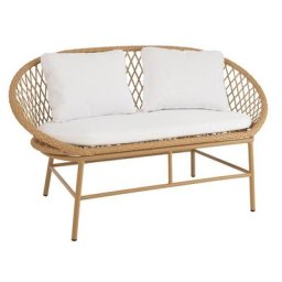 Sofa avec Coussin 2 personnes ROSO en Métal et Roseau / Beige