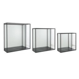 Set de 3 étagères murales Miroir TROKA Métal noir / Verre
