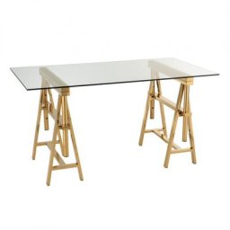 Bureau ajustable FELO acier inoxydable doré / verre