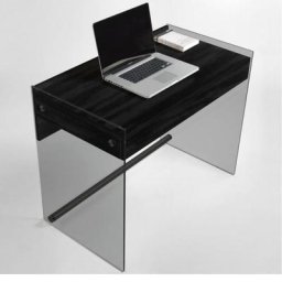 Bureau TOKIO 1 tiroir noir charbon piétement en verre fumé