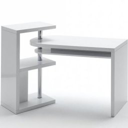 Bureau modulable MADIRAN blanc brillant avec étagère 3 tablettes