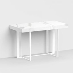 Bureau SUPRA acier blanc top bois éco laminé finition marbre blanc