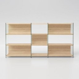 Bibliothèque murale BYBLOS en verre + étagères et rangements coloris en chêne naturel