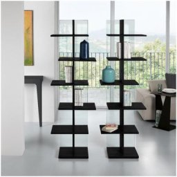 Bibliothèque STEP en stratifié écologique coloris noir carbone et en verre trempé