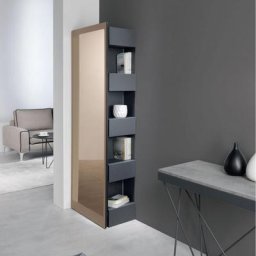 Bibliothèque RETTANGOLO acier couleur gris ardoise + miroir SLIDE couleur bronze noir carbone