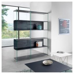 bibliothèque compo de verre et étagère coloris noir carbone