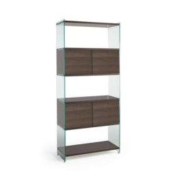 Bibliothèque murale BABYLONE 90 cm portes coulissantes céruse noyer