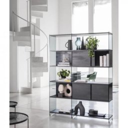 Bibliothèque compo de verre et étagère et rangements coloris noir carbone