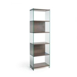 Bibliothèque murale 6 étagères BABYLONE 60 cm céruse noyer