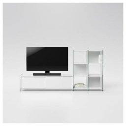 Bibliothèque murale BYBLOS en verre + étagères et rangements coloris blanc mat