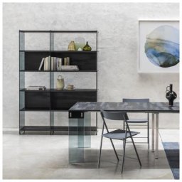 bibliothèque compo de verre et étagère coloris fumé